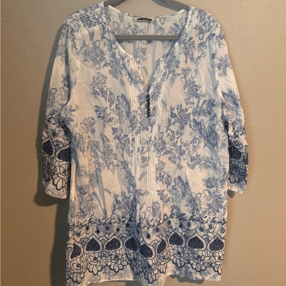 Soft Surroundings Cotton Nimes Floral Eyelet Tunic - Picture 4 of 16
